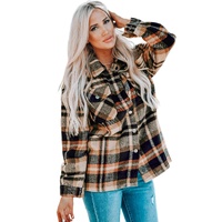 Orange Geometric Plaid Print Pocketed Shacket - XL