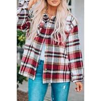 Azura Exchange Red Geometric Plaid Print Pocketed Shacket - M