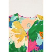 Multicolour Floral Print Folded Short Sleeve Shirt - XL
