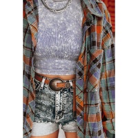 Orange Plaid Print Loose Vintage Shirt - 2XL