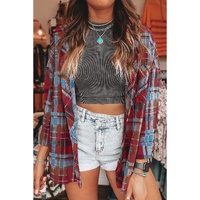 Red Plaid Print Loose Vintage Shirt - S