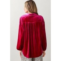 Pitaya Pink Buttoned V Neck Chest Pocket Velvet Shirt - XL