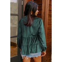 Skobeloff Corduroy Ruffle Tiered Buttoned O Neck Shirt - 2XL