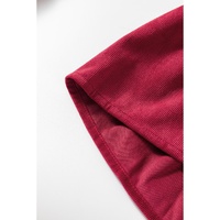 Burgundy Corduroy Ruffle Tiered Buttoned O Neck Shirt - XL