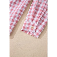 Pink Gingham Print Chest Pockets Buttoned Collared Shirt - L