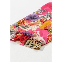 Red Abstract Floral Print Buttoned Ruffled Bubble Sleeve Shirt - S
