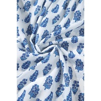Sky Blue Boho Floral Printed Lantern Sleeve Frilled Neck Shirred Shirt - L