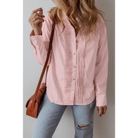 Light Pink Pleated Button-Up Loose Fit Casual Shirt - L