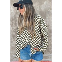 Green Checkerboard Printed Drop Shoulder Loose Casual Shirt - XL