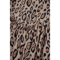 Light French Beige Oversized Leopard Print Balloon Sleeve Casual Shirt - 2XL