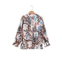 White Floral Print Balloon Sleeves Button Up Loose Casual Shirt - M