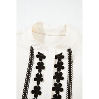 Beige Floral Embroidered Stand Neck Buttoned Shirt - S