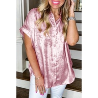 Pink Metallic Sheen Short Sleeve Buttoned Front Casual Shirt - S