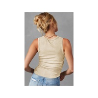 Apricot Plain Ruched Side Slim Tank Top - XL