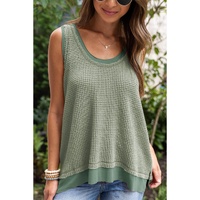 Sea Green Scoop Neck Waffle Knit Flowy Vest - S