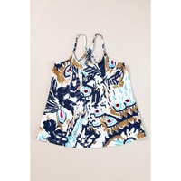 Beige Floral Spaghetti Straps Strappy Back Tank Top - M