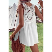 White Bohemian Crochet Patchwork Sleeveless Tunic - S