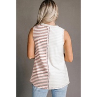 Brown Stripe Colorblock Loose Tank Top - L