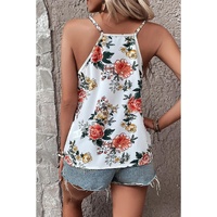 White Floral Print Lace V Neck Tank Top - L