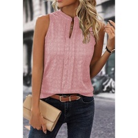 Pink Lattice Textured Split Neck Tank Top - XL