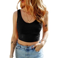 Black Ribbed Knit Sheath Sleeveless Crop Top - L