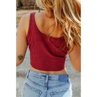 Racing Red Ribbed Knit Sheath Sleeveless Crop Top - L