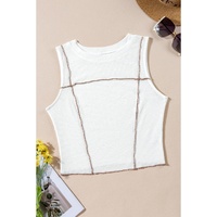 White Contrast Seams Ribbed Tank Top - L