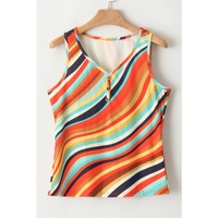 Multicolour Wavy Striped Buttoned V Neck Tank Top - S