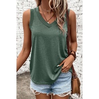 Mist Green Ribbed V Neck Tank - S
