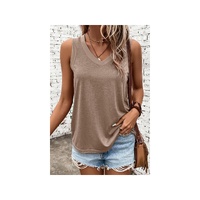 Simply Taupe Ribbed V Neck Tank - L