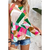 Multicolour Geometric Printed Pleated Shift Tank Top - M