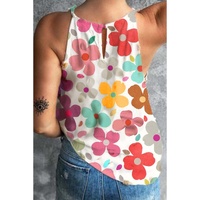 White Cute Floral Print Vest - S