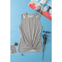 Gray Striped Cutout Twist Front Tank Top - M