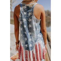 Blue Vintage Washed Flag Print Shift Tank Top - L
