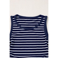 Blue Stripe Contrast Round Neck Sleeveless Slim Top - L
