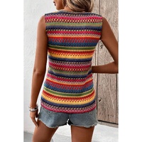 Yellow Ethnic Wavy Pattern Round Neck Sleeveless Top - S