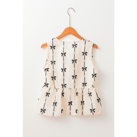 White Bow Printed Tie Closure Ruffled Vest - L