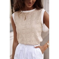 Oatmeal Floral Textured Crew Neck Tank Top - L