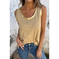 Tan Metallic Sheen Edge Scoop Neck Tank Top - L