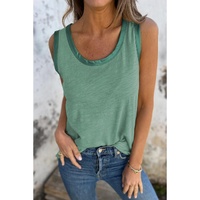 Mist Green Metallic Sheen Edge Scoop Neck Tank Top - L