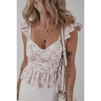 Pink Floral Flutter Peplum Tank Top - L