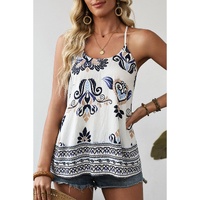 Blue Bohemian Fashion Print Spaghetti Straps Loose Tank - L