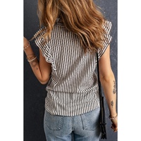 Gray Crew Neck Ruffled Striped Tank Top - L