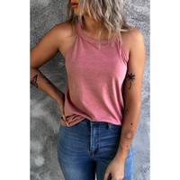 Pink Solid Color Crew Neck Tank Top - L