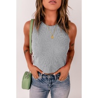 Gray Rib Knit Crew Neck Sleeveless Crop Top - 2XL
