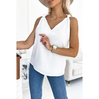 White V Neck Knotted Shoulder Vest - S
