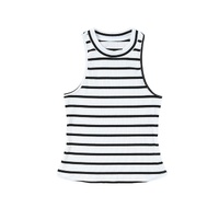 White Striped Print Ribbed O-neck Sleeveless Top - L