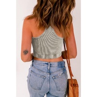 Light Grey Ribbed Mineral Wash Racerback Cropped Tank Top - L