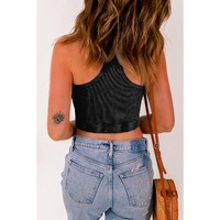 Black Ribbed Mineral Wash Racerback Cropped Tank Top - XL