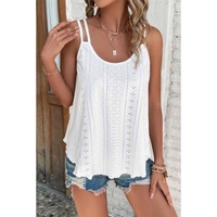 Azura Exchange White Eyelet Strappy Scoop-Neck Tank Top - L